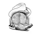 Texas theme with John Deere tractor, cowboy boots & hat tattoo design idea