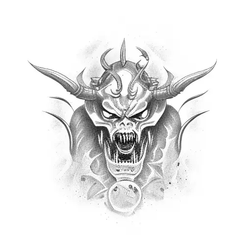 demon warrior engaged in MMA fight tattoo design idea