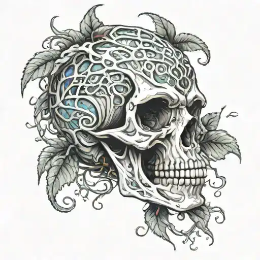 alien skull and vines tattoo design idea
