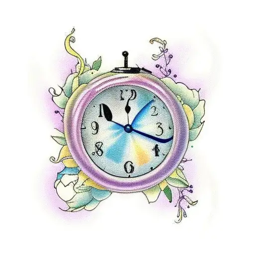 2 birth clock with birth mknth flower tattoo design idea