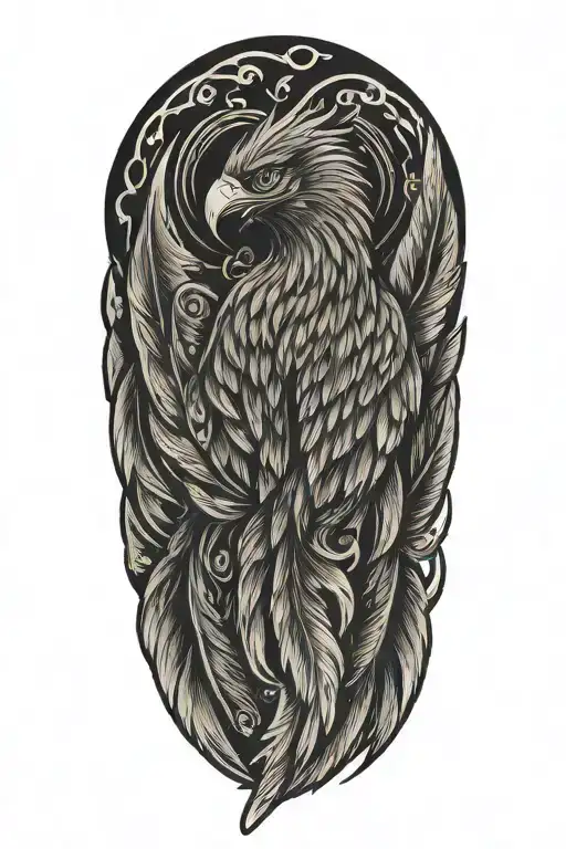 Phoenix feathers with fire  tattoo design idea