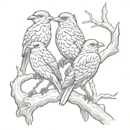 three birds perched tattoo design idea