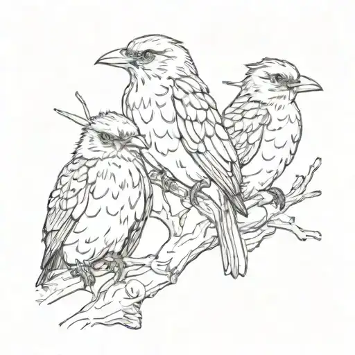 three birds perched tattoo design idea