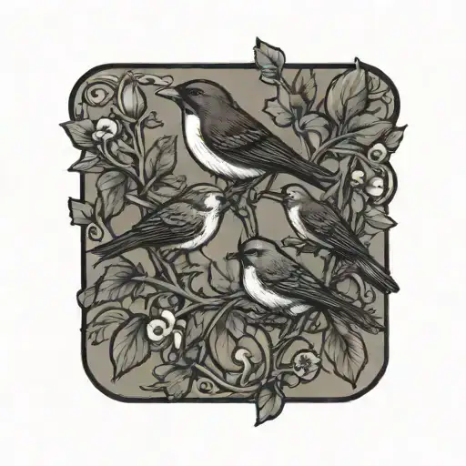 three birds on vine  tattoo design idea
