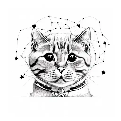 A cute cat surrounded by stars tattoo design idea