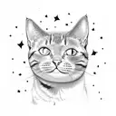 A cute cat surrounded by stars tattoo design idea