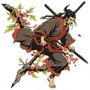 samurai warrior under cherry tree intertwined tattoo design idea