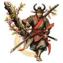 samurai warrior under cherry tree intertwined tattoo design idea