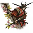 samurai warrior under cherry tree intertwined tattoo design idea