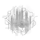 An abstract representation of a futuristic skyline, with circuit board patterns integrated into the buildings tattoo design idea