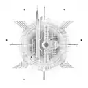 An abstract representation of a futuristic skyline, with circuit board patterns integrated into the buildings tattoo design idea