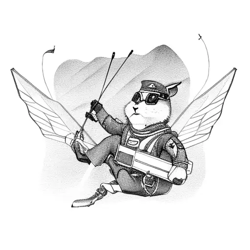 A honey bunny in a pilot's uniform, symbolizing the client's love for paragliding and favorite things tattoo design idea