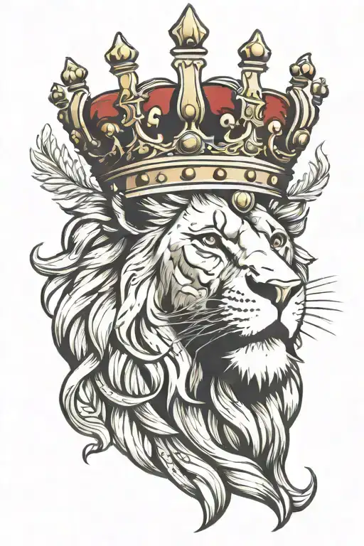 king crown on lion head tattoo design idea