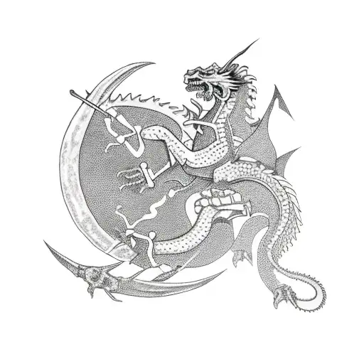 Saint George killing the dragon  arm tattoo with moon background tattoo design idea