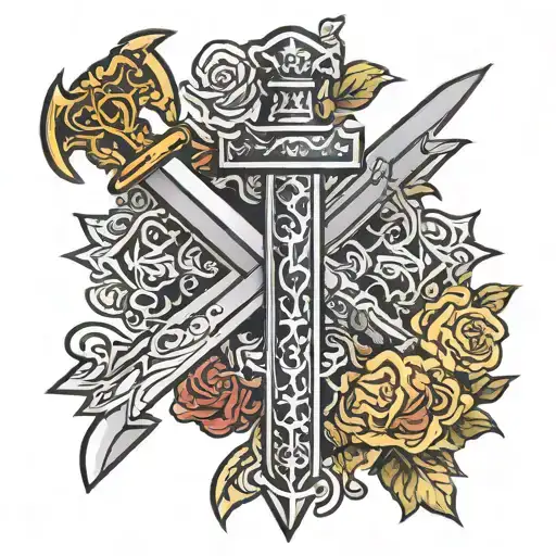 sword looks like c cross with the word vicious tattoo design idea