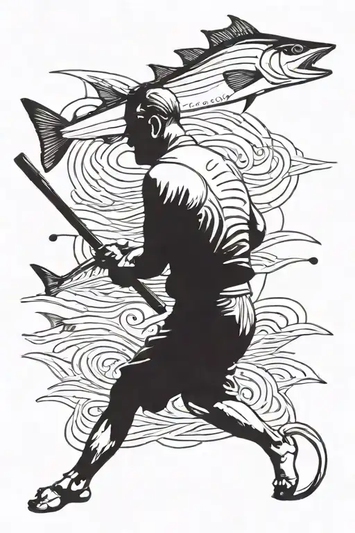 rowing man and caught swordfish tattoo from hemingway book the old man and the sea tattoo design idea