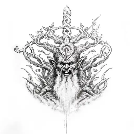 yggdrasil with mimir god of war tattoo design idea