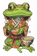 green frog wearing a Japanese robe and eating a bowl of ramen tattoo design idea