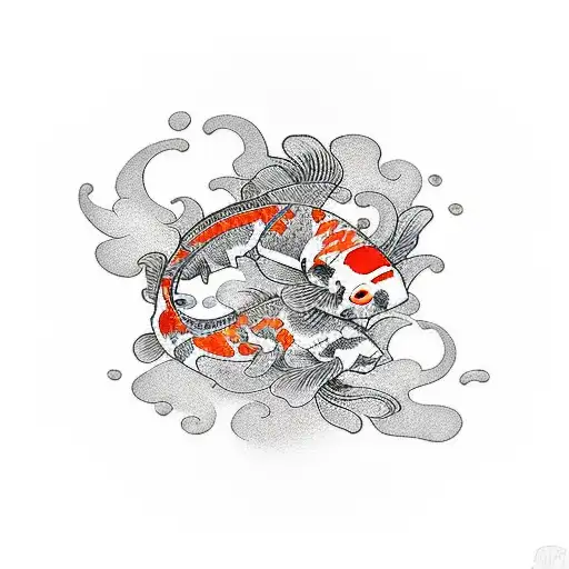 pez koi naranja con flores de cerezo y olas tattoo design idea