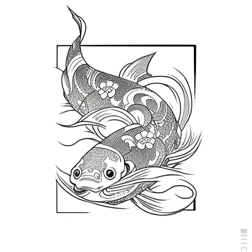 pez koi con flores de cerezo y olas tattoo design idea