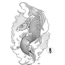 pez koi naranja con flores de cerezo y olas tattoo design idea