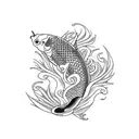 pez koi naranja con flores de cerezo y olas tattoo design idea