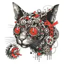 A cat with mechanical wings and gears, symbolizing the connection between nature and metal tattoo design idea