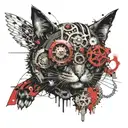 A cat with mechanical wings and gears, symbolizing the connection between nature and metal tattoo design idea