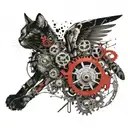 A cat with mechanical wings and gears, symbolizing the connection between nature and metal tattoo design idea