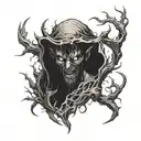 A demonic interpretation of Beelzebub surrounded by a dark forest scene tattoo design idea