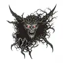 A demonic interpretation of Beelzebub surrounded by a dark forest scene tattoo design idea