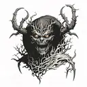 A demonic interpretation of Beelzebub surrounded by a dark forest scene tattoo design idea