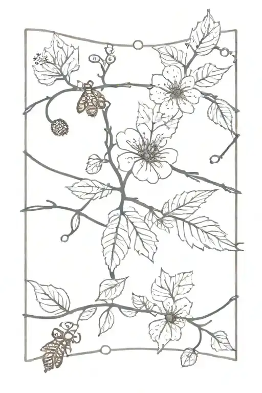 floral bracelet with mulberries and labybug tattoo design idea