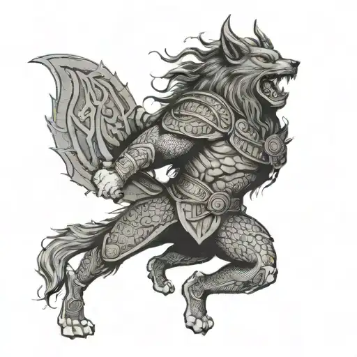 viking god tyr Norse god fight fenrir tattoo design idea