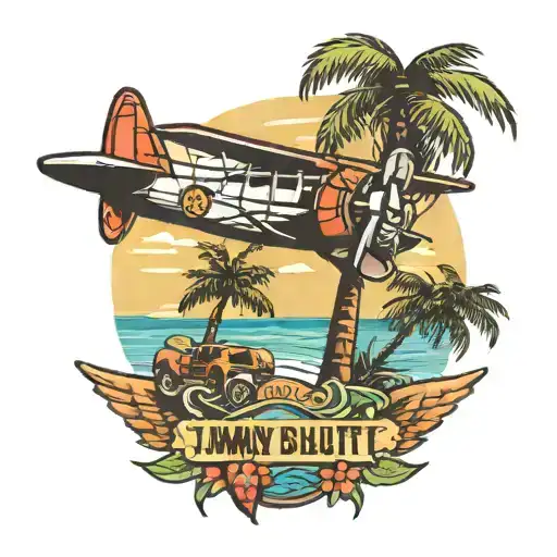 jimmy Buffett theme with palm tree and a plane  tattoo design idea