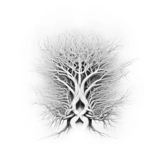 A neural network intertwined with roots of a tree, showcasing the complexity of the brain and nature tattoo design idea