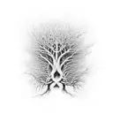 A neural network intertwined with roots of a tree, showcasing the complexity of the brain and nature tattoo design idea