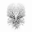 A neural network intertwined with roots of a tree, showcasing the complexity of the brain and nature tattoo design idea