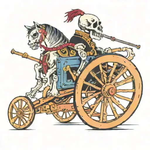 skeleton horse pulling artillerie cannon tattoo design idea