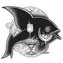 A smoking fish with a cocktail in its fin tattoo design idea