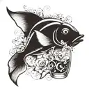 A smoking fish with a cocktail in its fin tattoo design idea
