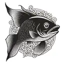 A smoking fish with a cocktail in its fin tattoo design idea