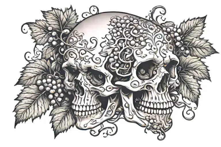 grape vine but instead of grape, skull wearing tattoo design idea