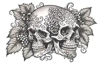 grape vine but instead of grape, skull wearing tattoo design idea