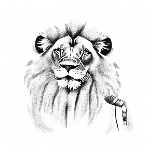 Lion gentleman with a microphone and a rockstar pose tattoo design idea