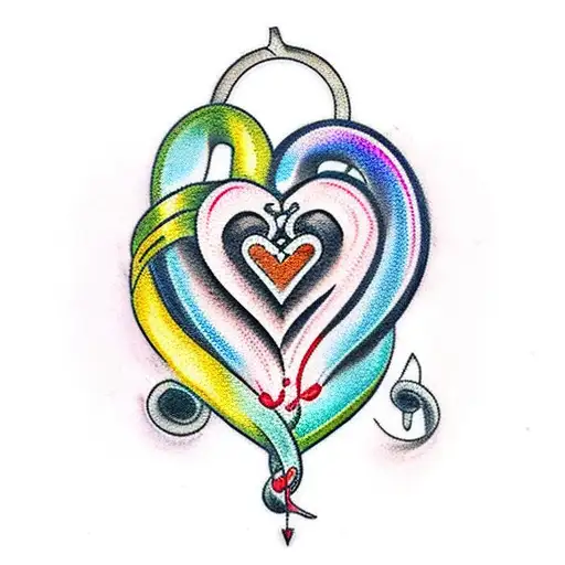 A traditional mom heart tattoo with musical notes and a smoking pipe intertwined tattoo design idea