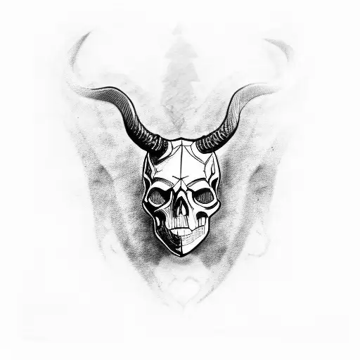Skull with horns black metal style tattoo design idea