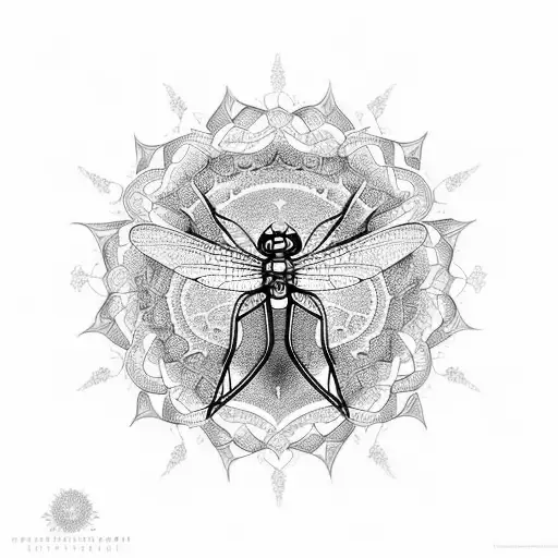 Dragonfly and mandala merging into one intricate design tattoo design idea