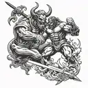 god fighting devil with sword tattoo design idea