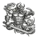 god fighting devil with sword tattoo design idea